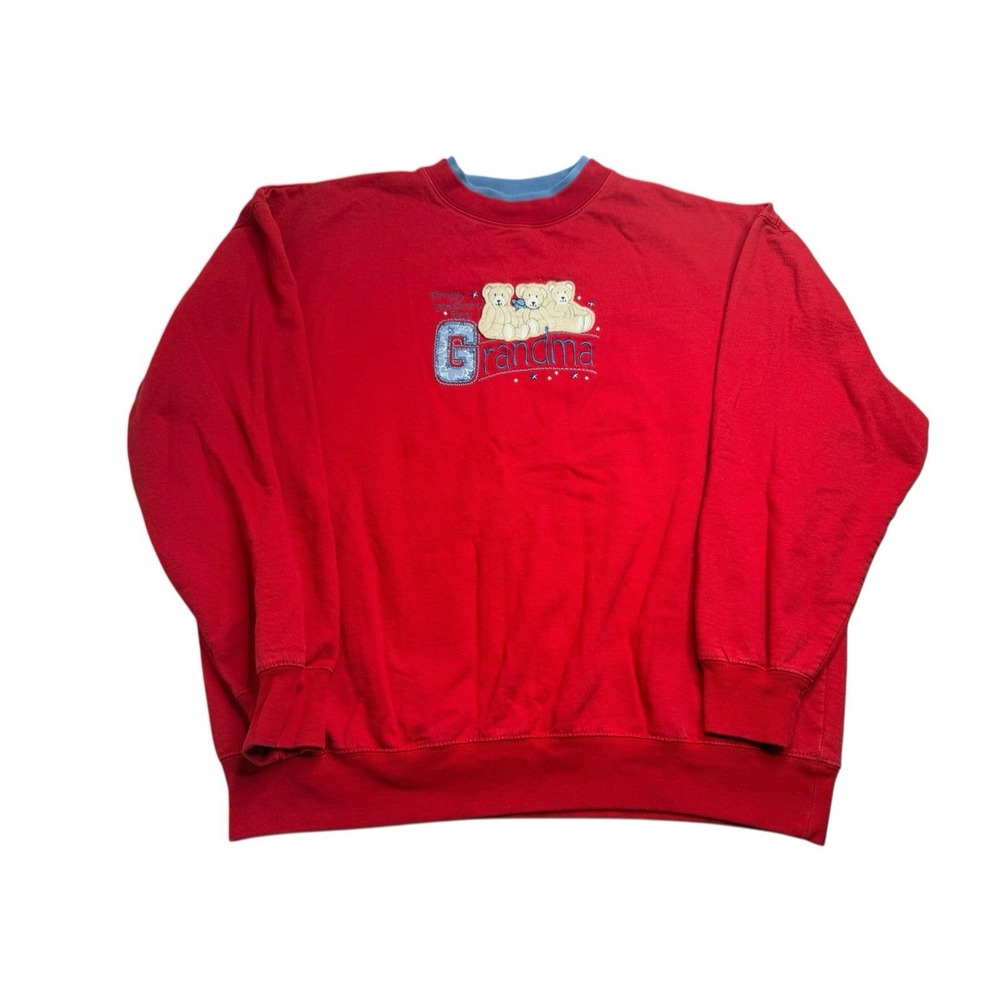 Vintage M&C Sportswear Grandma Bear Women's Crew Neck Sweatshirt Size XL Red